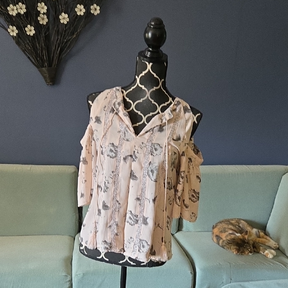 My Michelle Asymmetrical Cream Blouse with 3/4 Sleeves